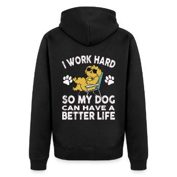 Ich Arbeite Hart, Damit Meine Hunde Ein Besseres - Unisex Premium Bio Zip Hoodie - Schwarz - Hinten - Nico (187cm)