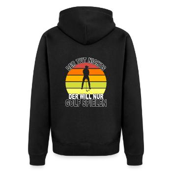 Golf Spruch - Unisex Premium Bio Zip Hoodie - Schwarz - Hinten - Nico (187cm)