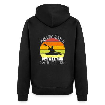 Kanusport Spruch - Unisex Premium Bio Zip Hoodie - Schwarz - Hinten - Nico (187cm)