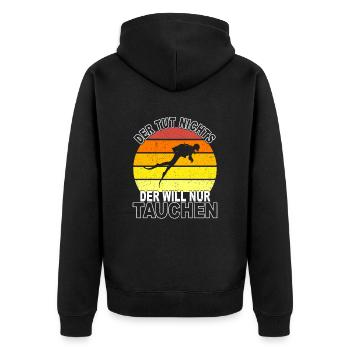 Tauchen Spruch - Unisex Premium Bio Zip Hoodie - Schwarz - Hinten - Nico (187cm)