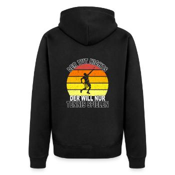 Tennis Spruch - Unisex Premium Bio Zip Hoodie - Schwarz - Hinten - Nico (187cm)