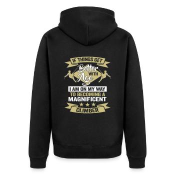 Anniversaire du grimpeur Dire escalade - Veste à capuche bio Premium Unisexe - noir - Dos - Nico (187cm)