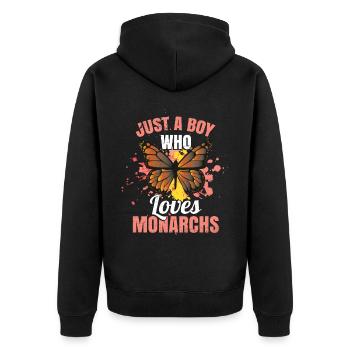 Kinder Monarchfalter - Unisex Premium Bio Zip Hoodie - Schwarz - Hinten - Nico (187cm)