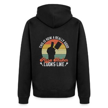 Pizzabäcker Pizza - Unisex Premium Organic Zip Hoodie - black - Back - Nico (187cm)
