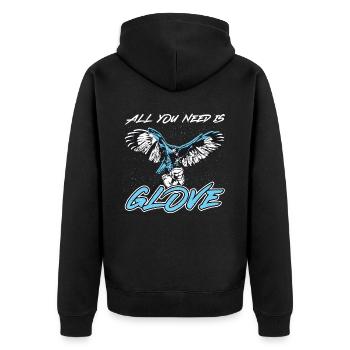 All You Need Is Glove - Falconry - Unisex Premium Bio Zip Hoodie - Schwarz - Hinten - Nico (187cm)