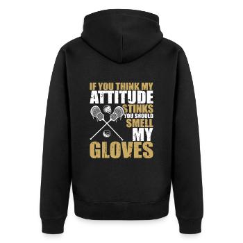 Lacrosse Torwart Lacrosse Spieler - Unisex Premium Bio Zip Hoodie - Schwarz - Hinten - Nico (187cm)