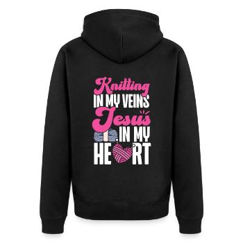 Knitting Knitter Jesus Christian - Unisex Premium Bio Zip Hoodie - Schwarz - Hinten - Nico (187cm)