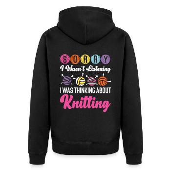 Knitting Knitter Sorry I Wasn't - Unisex Premium Bio Zip Hoodie - Schwarz - Hinten - Nico (187cm)