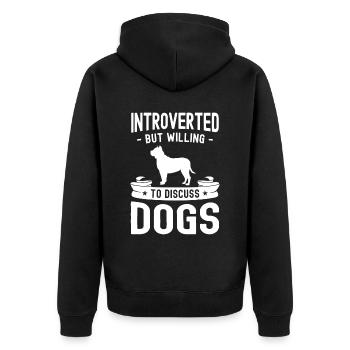 Introvertiert, aber bereit, über Hunde zu sprechen - Unisex Premium Bio Zip Hoodie - Schwarz - Hinten - Nico (187cm)