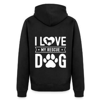 Ich liebe meinen Rettungshund - Unisex Premium Bio Zip Hoodie - Schwarz - Hinten - Nico (187cm)