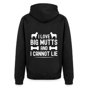 Ich liebe große Köter und ich kann nicht lügen - Unisex Premium Bio Zip Hoodie - Schwarz - Hinten - Nico (187cm)