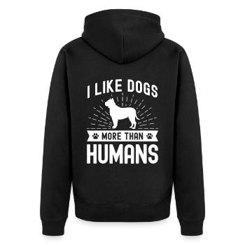 Ich mag Hunde mehr als Menschen - Unisex Premium Bio Zip Hoodie - Schwarz - Hinten - Nico (187cm)