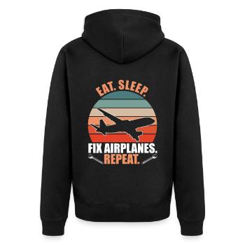 Eat Sleep Fix Airplanes - Unisex Premium Bio Zip Hoodie - Schwarz - Hinten - Nico (187cm)