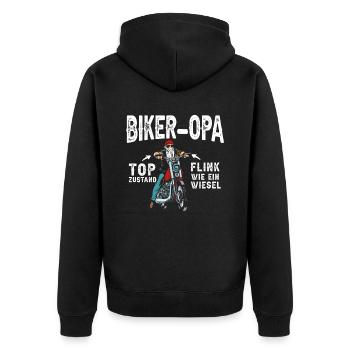 Motorrad Opa Motorradfahrer Biker Opa Top Zustand - Unisex Premium Bio Zip Hoodie - Schwarz - Hinten - Nico (187cm)