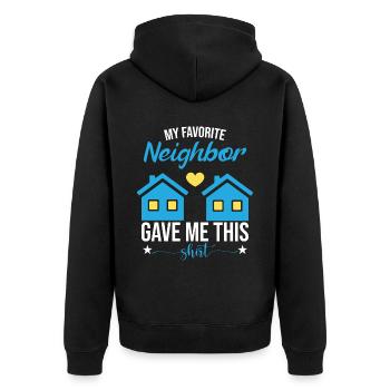 Mein Lieblingsnachbar hat mir dieses Shirt geschenkt - Unisex Premium Bio Zip Hoodie - Schwarz - Hinten - Nico (187cm)