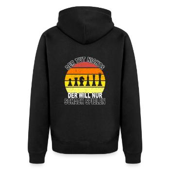 Schach Spruch - Unisex Premium Bio Zip Hoodie - Schwarz - Hinten - Nico (187cm)