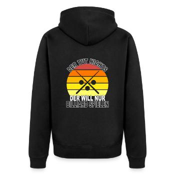 Billiard Spruch - Unisex Premium Bio Zip Hoodie - Schwarz - Hinten - Nico (187cm)