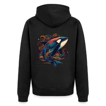 Bunter Schwertwal Wale beobachten Orca Wal - Unisex Premium Bio Zip Hoodie - Schwarz - Hinten - Nico (187cm)