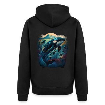 Bunter Schwertwal Wale beobachten Orca Wal - Unisex Premium Bio Zip Hoodie - Schwarz - Hinten - Nico (187cm)