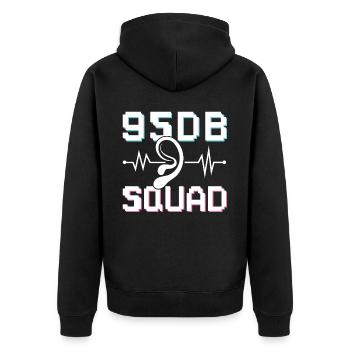 95 dB Squad - Deaf Pride - Unisex Premium Bio Zip Hoodie - Schwarz - Hinten - Nico (187cm)