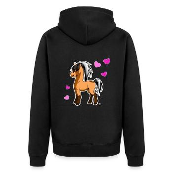 Cute Kawaii Fjord Horse Mignon Poney avec coeur - Veste à capuche bio Premium Unisexe - noir - Dos - Nico (187cm)