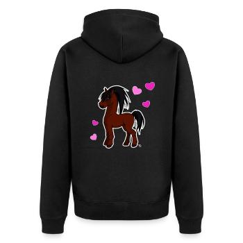 kawaii pferd niedliches Pony mit Herzen - Unisex Premium Bio Zip Hoodie - Schwarz - Hinten - Nico (187cm)