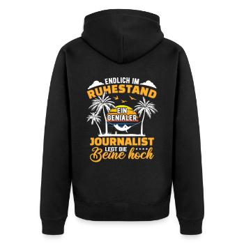 Ruhestand Lustig für Journalist Rentner Abschied - Unisex Premium Bio Zip Hoodie - Schwarz - Hinten - Nico (187cm)