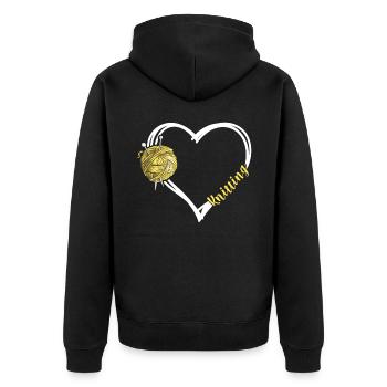Knitting Wrinkled Heart Knitting - Unisex Premium Organic Zip Hoodie - black - Back - Nico (187cm)