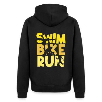 Swim Bike Run Triathletin Triathlet Triathlon - Unisex Premium Bio Zip Hoodie - Schwarz - Hinten - Nico (187cm)