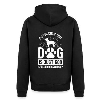 Saviez-vous que le chien n’est que Dieu, buc à l’envers - Veste à capuche bio Premium Unisexe - noir - Dos - Nico (187cm)
