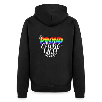 Sei stolz auf das, was du bist LGBTQ - Unisex Premium Bio Zip Hoodie - Schwarz - Hinten - Nico (187cm)