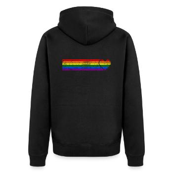 Happy Pride Day 2021 LGBTQ Uhrwerk - Unisex Premium Bio Zip Hoodie - Schwarz - Hinten - Nico (187cm)