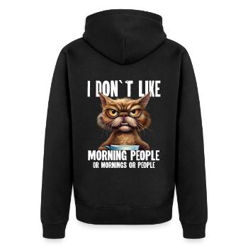 Katze Kaffee Lustige Sprüche - Unisex Premium Bio Zip Hoodie - Schwarz - Hinten - Nico (187cm)