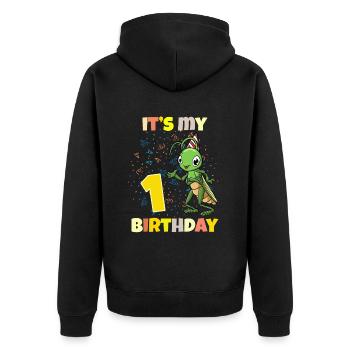 C’est ma sauterelle de 1er anniversaire - Veste à capuche bio Premium Unisexe - noir - Dos - Nico (187cm)