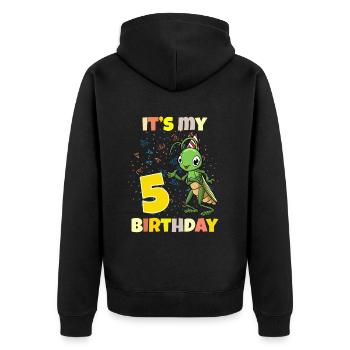 C’est ma sauterelle de 5ème anniversaire - Veste à capuche bio Premium Unisexe - noir - Dos - Nico (187cm)