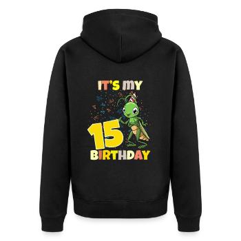 C’est ma sauterelle de 15 ans - Veste à capuche bio Premium Unisexe - noir - Dos - Nico (187cm)