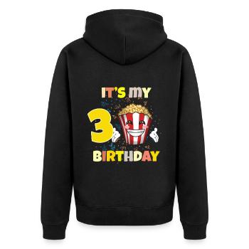 Es ist mein 3. Geburtstag - Unisex Premium Bio Zip Hoodie - Schwarz - Hinten - Nico (187cm)