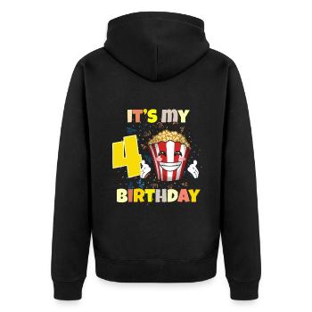 Es ist mein 4. Geburtstag - Unisex Premium Bio Zip Hoodie - Schwarz - Hinten - Nico (187cm)