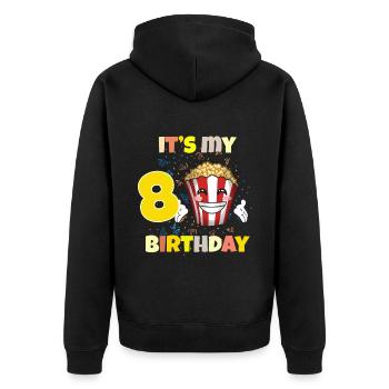 Es ist mein 8. Geburtstag - Unisex Premium Bio Zip Hoodie - Schwarz - Hinten - Nico (187cm)