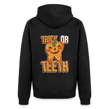 Zahntechniker Halloween Dentallabor Zahntechnik - Unisex Premium Bio Zip Hoodie - Schwarz - Hinten - Nico (187cm)