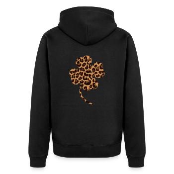 Kleeblatt Leopard - Unisex Premium Bio Zip Hoodie - Schwarz - Hinten - Nico (187cm)
