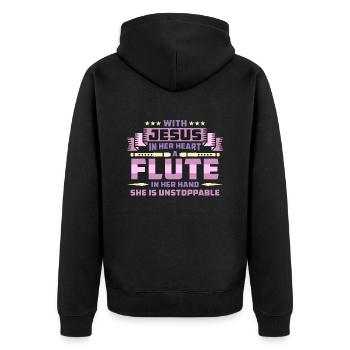 Flutes With Jesus In Her Heart Woodwind Flutist - Unisex Premium Bio Zip Hoodie - Schwarz - Hinten - Nico (187cm)