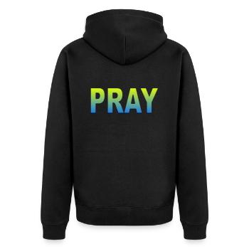 Ukraine pray - Unisex Premium Bio Zip Hoodie - Schwarz - Hinten - Nico (187cm)