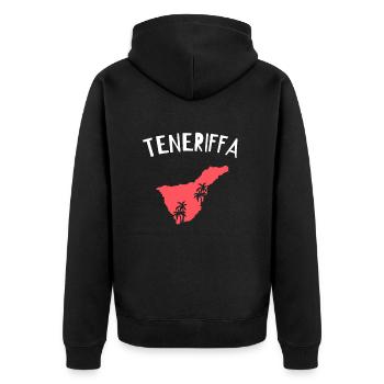 Teneriffa - Unisex Premium Bio Zip Hoodie - Schwarz - Hinten - Nico (187cm)