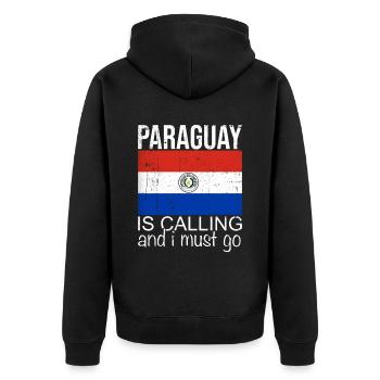 Paraguay Spruch - Unisex Premium Bio Zip Hoodie - Schwarz - Hinten - Nico (187cm)