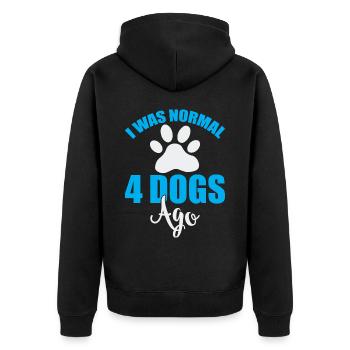Vor 4 Hunden war ich normal - Blau und Weiß - Unisex Premium Bio Zip Hoodie - Schwarz - Hinten - Nico (187cm)