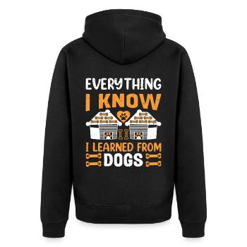 Alles was ich weiß, habe ich von Hunden gelernt - Unisex Premium Bio Zip Hoodie - Schwarz - Hinten - Nico (187cm)