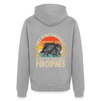 Süßes Stachelschwein - Unisex Premium Bio Zip Hoodie - Grau meliert - Hinten - Nico (187cm)
