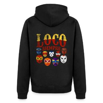 Luchador Masks Loco Siempre - Unisex Premium Bio Zip Hoodie - Schwarz - Hinten - Nico (187cm)