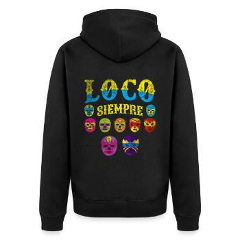 Luchador Masks Loco Siempre - Unisex Premium Bio Zip Hoodie - Schwarz - Hinten - Nico (187cm)